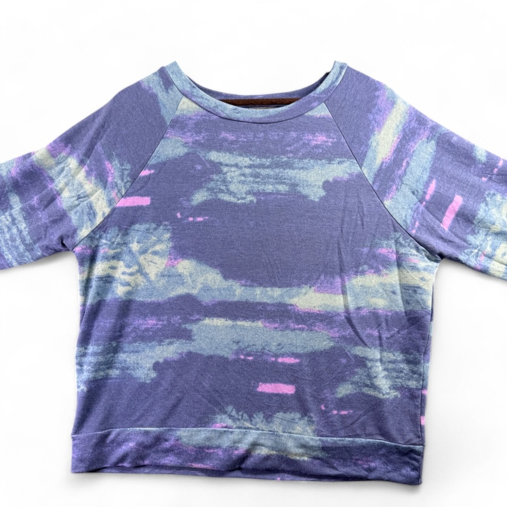 Oddi‎ Womens Purple Tie Dye Knit Pullover Top Boho Raglan Long Sleeve Shirt L